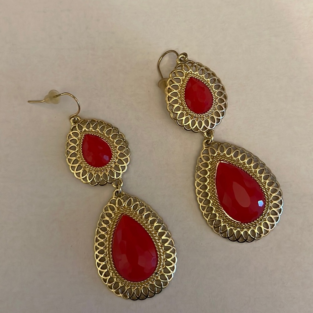 Red dangle earrings